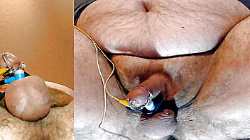 Handsfree estim, leaked and loaded, bdsm dripping, estim precum, masturbation spasm