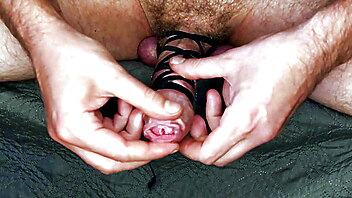 Cock tying torture, balls tied jerk, cum torture orgasm, homemade cock torture, tied up and ballbusted