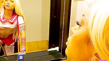 Latina crossdresser, blond crossdresser, cosplay pornstar, blonde cosplay, crossdresser bathroom sex, daddy straight