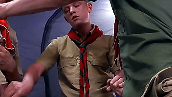 Trios, gay twink uniform, blowjob while rimjob, scouts twink, boy scout fuck, amateur teen outdoor group sex