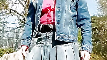 Crossdresser toy skirt, outdoor lingerie walk, amateur public sex show, mature french toying, mini skirt public
