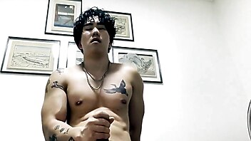 Asian hunk jerking, pillow solo, men humping pillow cum, solo humping pillow, her humping