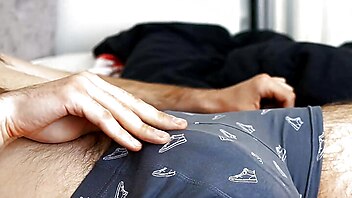 Bed boy orgasm, guy wanking and moaning, granpa cum handjob, gays handjob in the bed, bed boy jerking